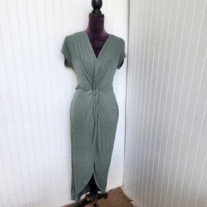 Brinla Women's Short Sleeve Knot Detail Stretch Dress Maxi Soft Rayon Sz M